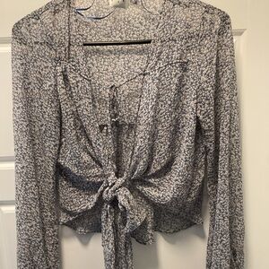 Princess Polly Blue Floral Tie-Front  Cropped top